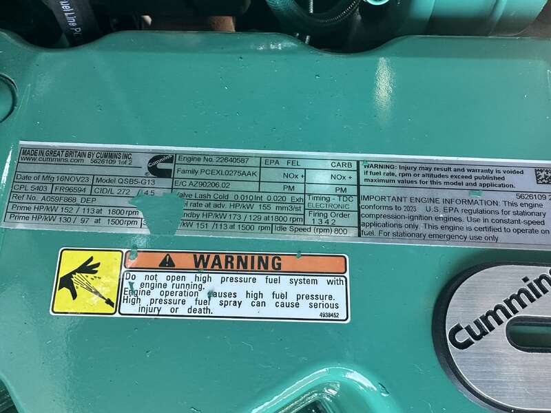 New Cummins C100D6C QSB5-G13 NR3 Diesel Generator, EPA Tier 3