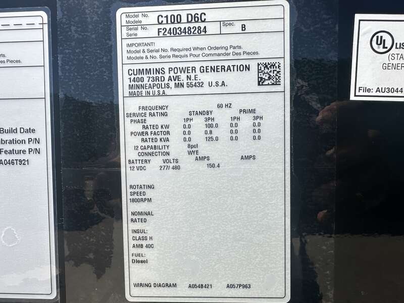 New Cummins C100D6C QSB5-G13 NR3 Diesel Generator, EPA Tier 3