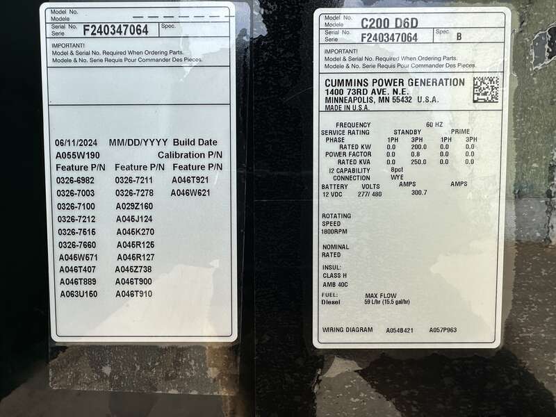 New Cummins C200D6D QSB7-G5 NR3 Diesel Generator, EPA Tier 3