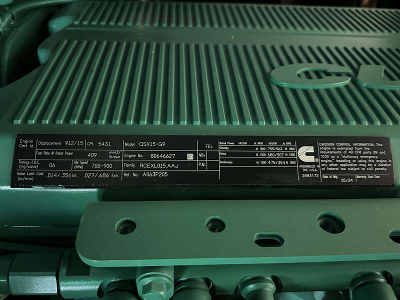 New Cummins DFEK QSX15-G9 Diesel Generator 0 Hrs EPA Tier 2
