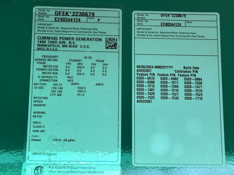 New Cummins DFEK QSX15-G9 Diesel Generator 0 Hrs EPA Tier 2