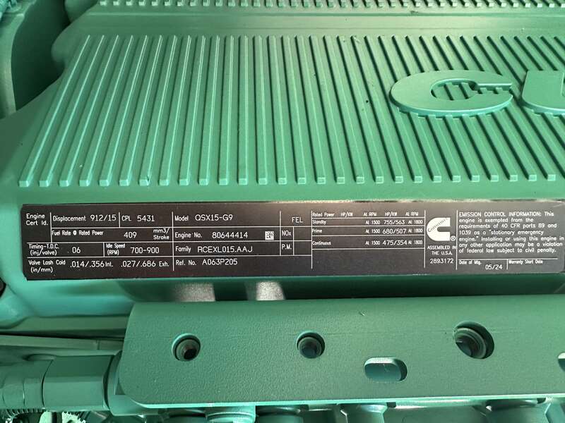 New Cummins DFEK QSX15-G9 Diesel Generator 0 Hrs EPA Tier 2