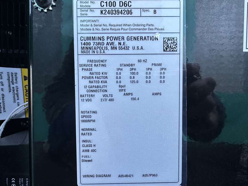 New Cummins C100D6C QSB5-G13 NR3 Diesel Generator, EPA Tier 3