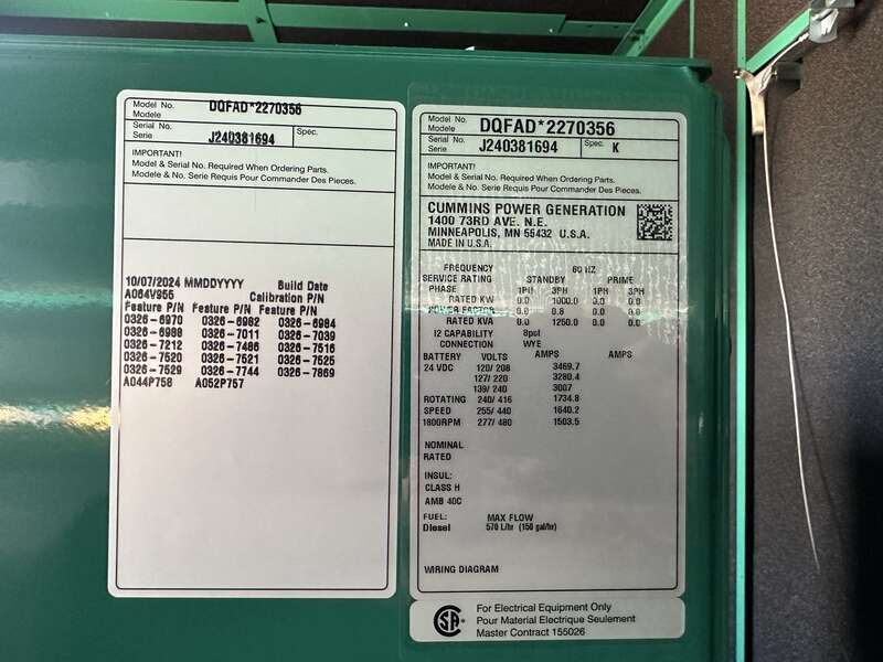 New Cummins DQFAD QST30-G5 NR2 Diesel Generator, EPA Tier 2
