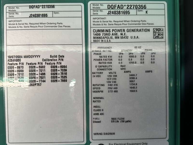 New Cummins DQFAD QST30-G5 NR2 Diesel Generator, EPA Tier 2