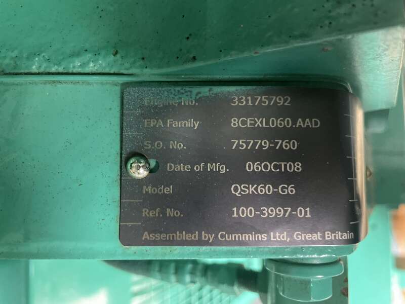 Used Cummins DQKAB QSK60-G6 Diesel Generator, 264 Hrs, EPA Tier 2