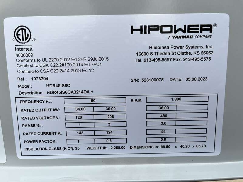 New HiPower HRIW 45 Rental Grade Diesel Generator, 0 Hrs, EPA Tier 4 Final