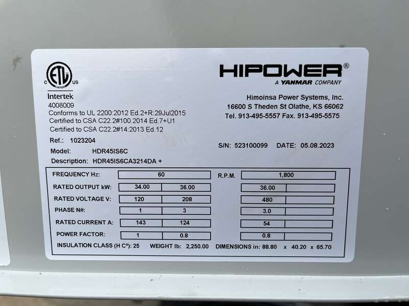 New HiPower HRIW 45 Rental Grade Diesel Generator, 0 Hrs, EPA Tier 4 Final
