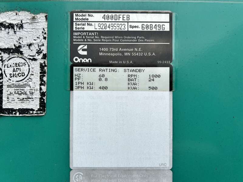 Used Cummins DFEB KTA19-G2 Diesel Generator, 801 Hrs