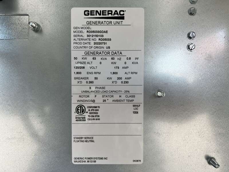 New Generac RD050 Diesel Generator 0 Hrs, EPA Tier 3