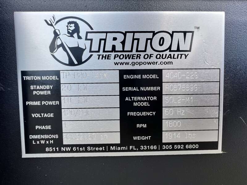 New Triton / Perkins 20 kW Diesel Generator 0 Hrs, EPA Tier 4i