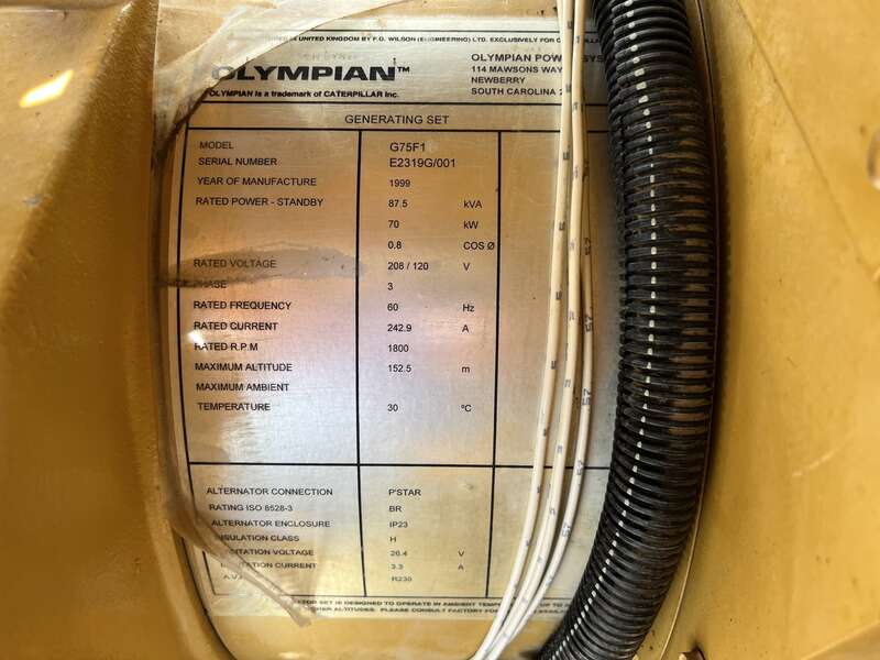 Used Caterpillar / Olympian G75F1 Natural Gas / Propane Generator, 652 Hrs