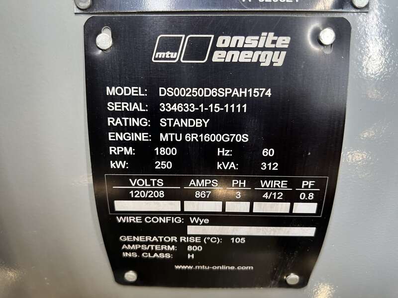 Used MTU DS250 6R1600G70S Diesel Generator | 3 Hrs | EPA Tier 3 | 250 ...