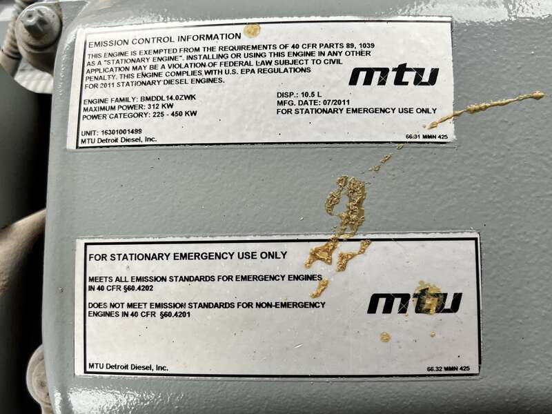 Used MTU DS250 6R1600G70S Diesel Generator, 3 Hrs, EPA Tier 3