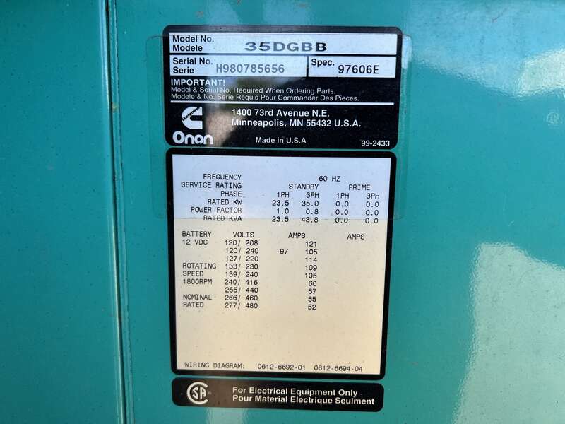 Used Cummins DGBB 4B3.9-G2 Diesel Generator, 695 Hrs