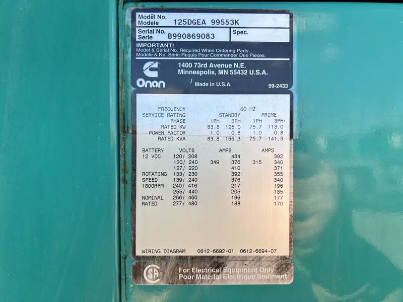Used Cummins DGEA 6CT8.3-G2 Diesel Generator, 637 Hrs