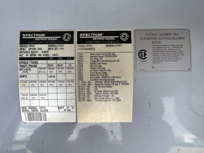 Used Detroit Diesel 350DSE Diesel Generator, 231 Hrs