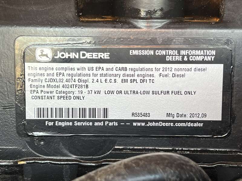 Used John Deere Rental Grade Diesel Generator, 2781 Hrs, EPA Tier 3