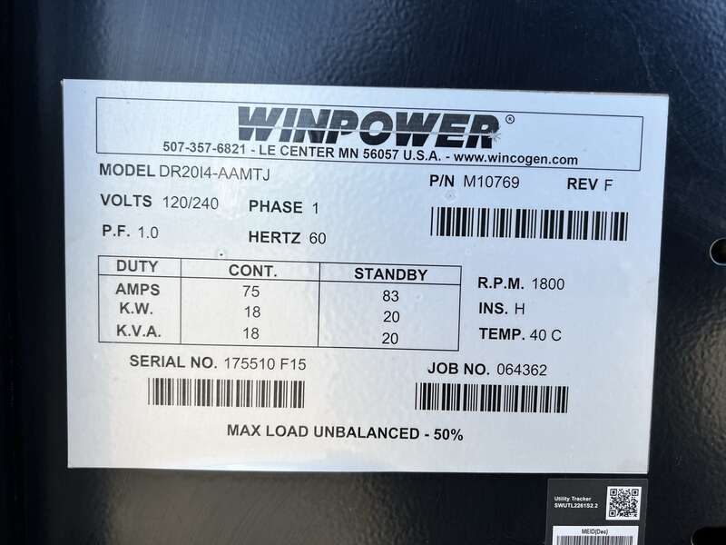 Used Winpower DR20 Isuzu BV-4LE1 Rental Grade Diesel Generator 3234 Hrs EPA Tier 3