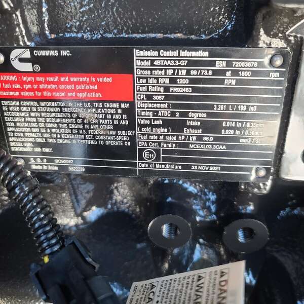 New Cummins C60D6 Diesel Generator, EPA Tier 3 - Single Phase