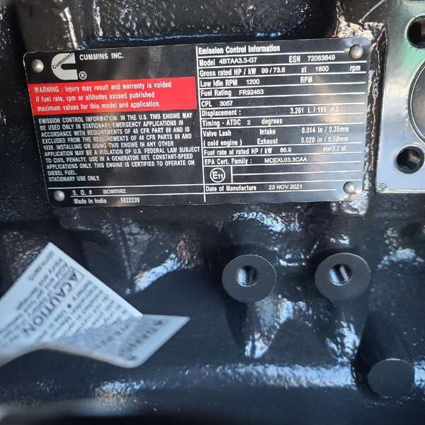 New Cummins C60D6 Diesel Generator, EPA Tier 3 - Single Phase