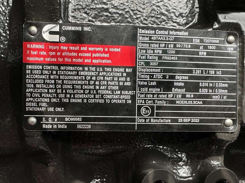 New Cummins C60D6 Diesel Generator, EPA Tier 3 - Single Phase