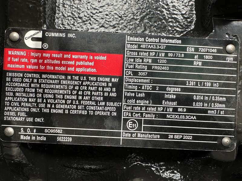 New Cummins C60D6 Diesel Generator, EPA Tier 3