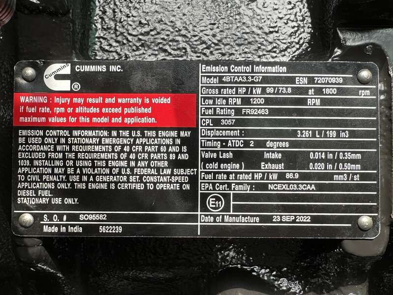 New Cummins C60D6 Diesel Generator, EPA Tier 3 - Single Phase