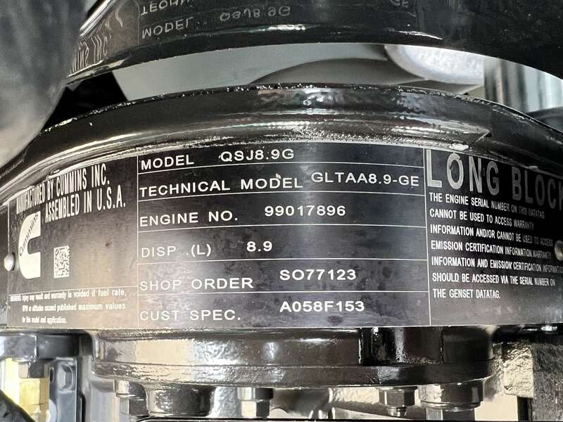 New Cummins C150N6 QSJ8.9G Natural Gas / Propane Generator, EPA Certified