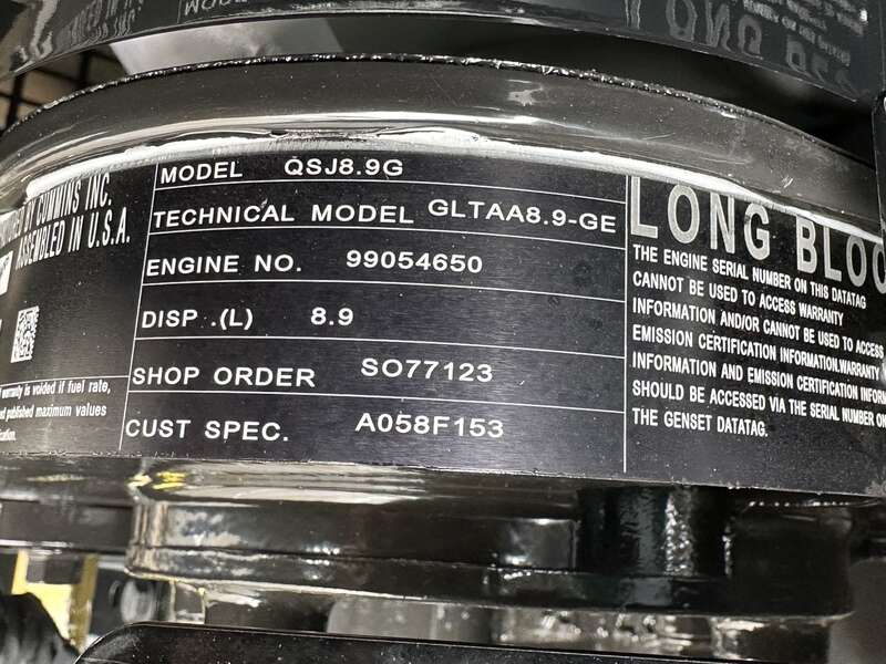 New Cummins C150N6 QSJ8.9G Natural Gas / Propane Generator, EPA Certified