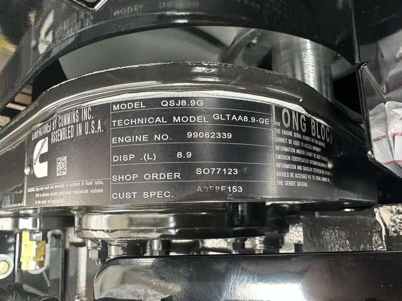 New Cummins C150N6 QSJ8.9G Natural Gas / Propane Generator, EPA Certified