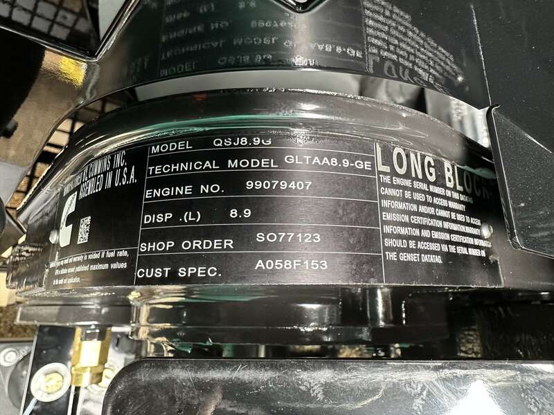 New Cummins C150N6 QSJ8.9G Natural Gas / Propane Generator, EPA Certified