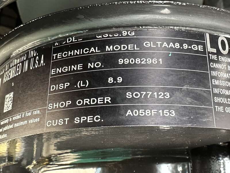 New Cummins C150N6 QSJ8.9G Natural Gas / Propane Generator, EPA Certified