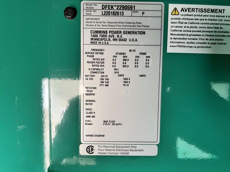New Cummins DFEK QSX15-G9 Diesel Generator EPA Tier 2