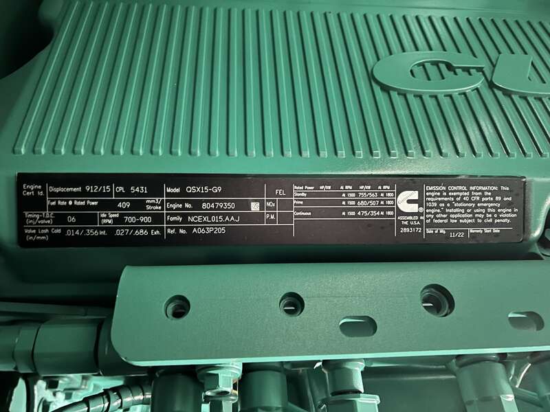 New Cummins DFEK QSX15-G9 Diesel Generator EPA Tier 2