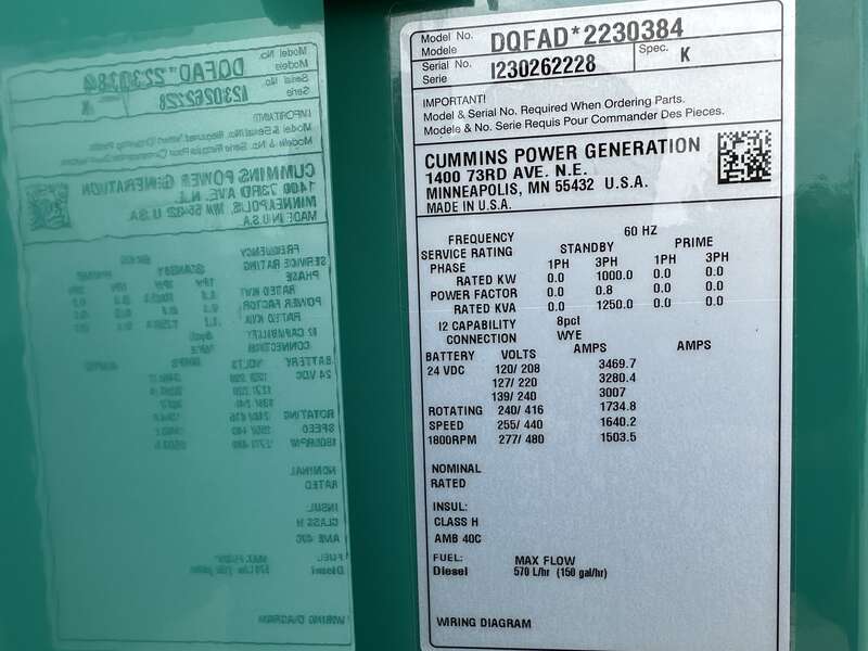 New Cummins DQFAD QST30-G5 NR2 Diesel Generator, EPA Tier 2