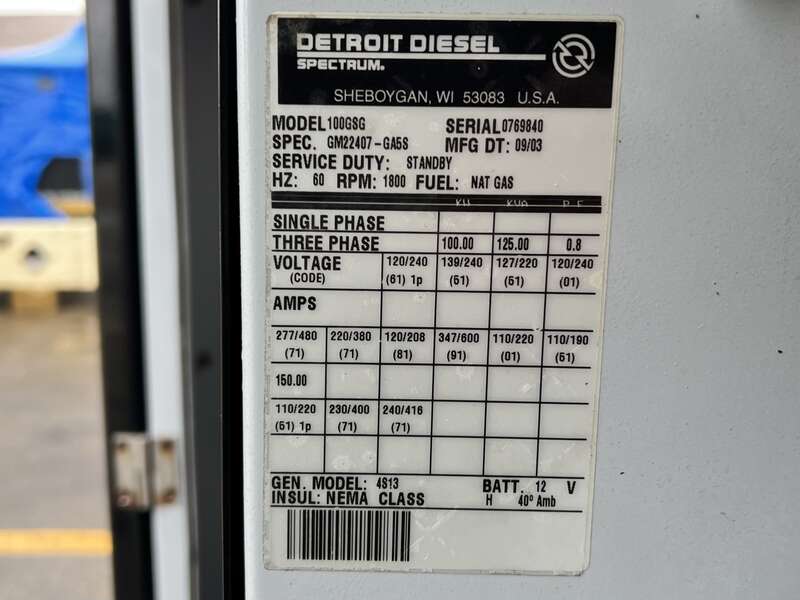 Used Detroit Diesel Spectrum 100GSG Natural Gas / Propane Generator ...