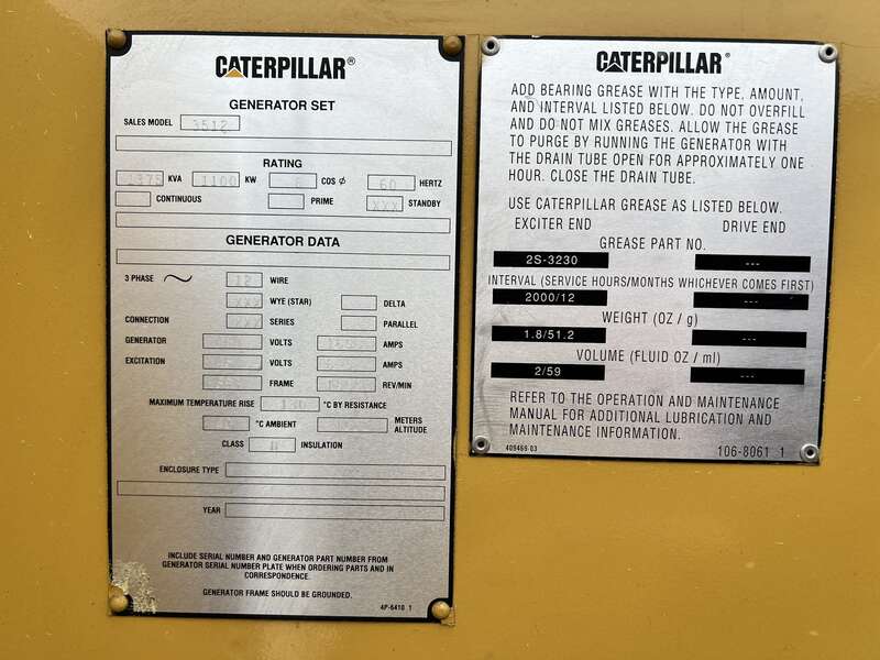 Used Caterpillar 3512 Diesel Generator, 211 Hrs