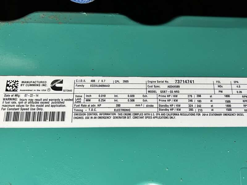 Used Cummins DSGAE QSB7-G5 NR3 Diesel Generator, 43 Hrs EPA Tier 3