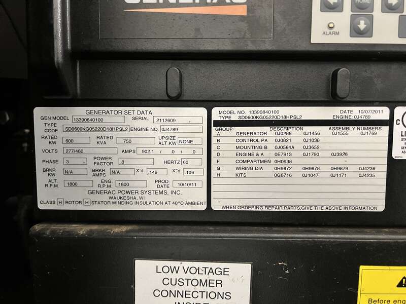 Used Generac SD0600 Diesel Generator, 260 hours EPA Tier 2