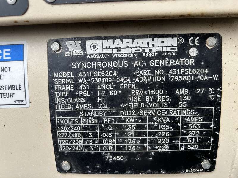 Used Katolight N100FPG4 Natural Gas / Propane Generator, 367 Hrs