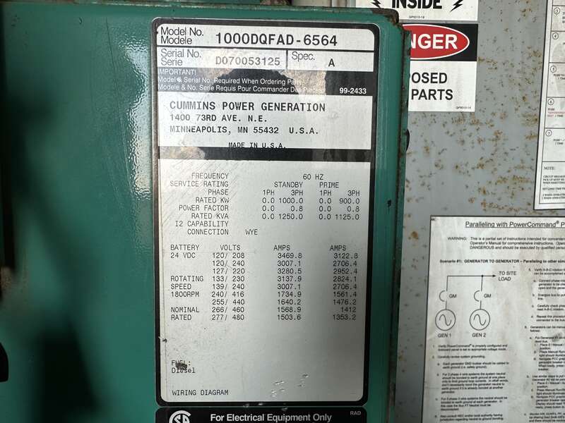 Used Cummins DQFAD Diesel Generator 13546 Hrs, EPA Tier 2