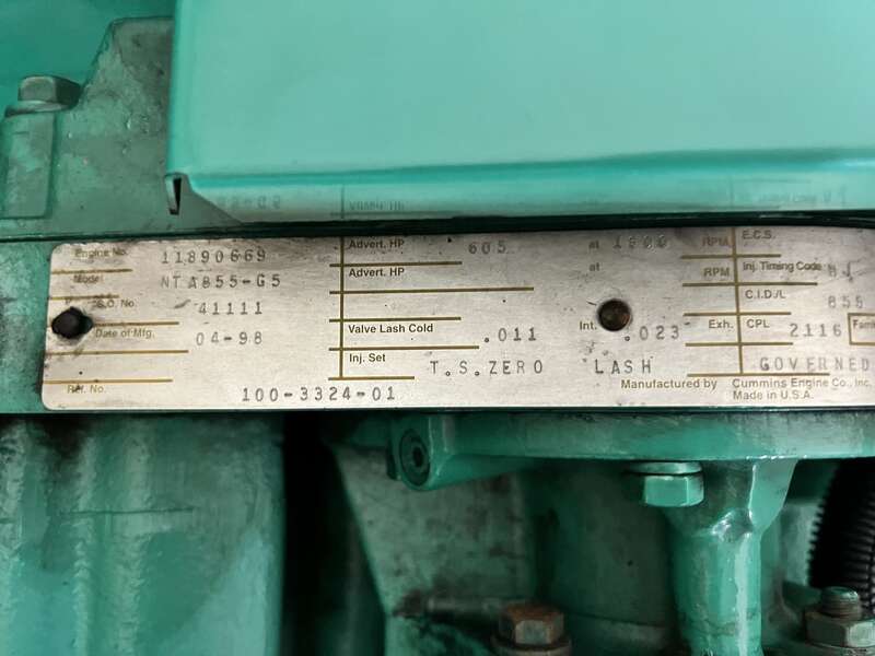 Used Cummins DFCE NTA855-G5 Diesel Generator, 592 Hrs