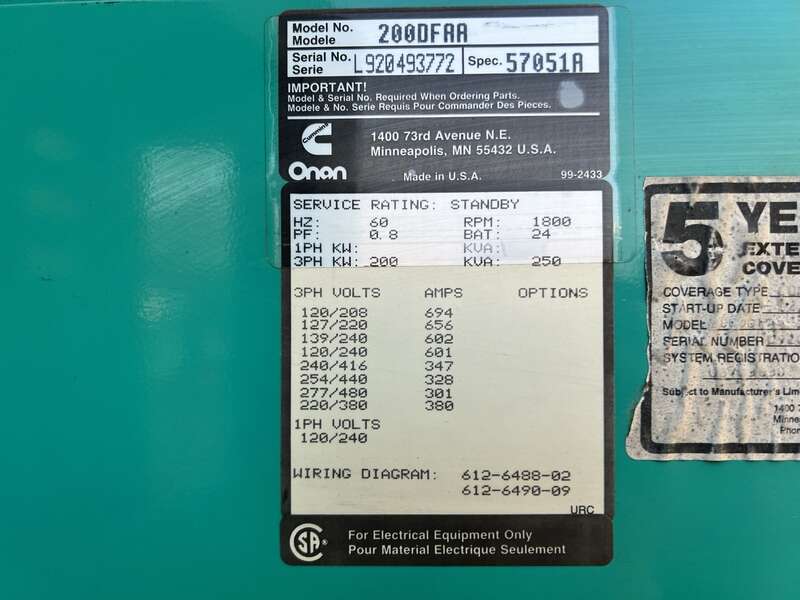 Used Cummins DFAA Diesel Generator, 732 Hrs