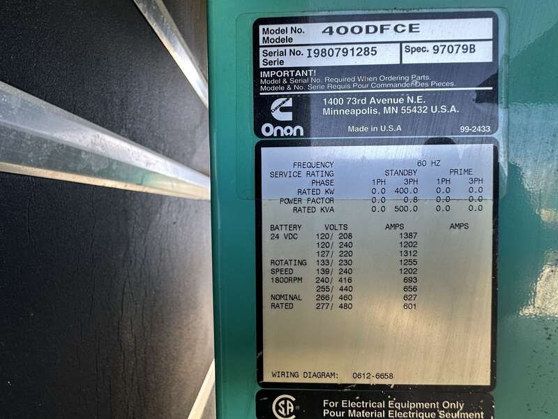 Used Cummins DFCE NTA855-G5 Diesel Generator, 484 Hrs