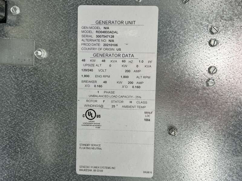 New Generac RD048 Diesel Generator 0 Hrs, EPA Tier 3, Single Phase