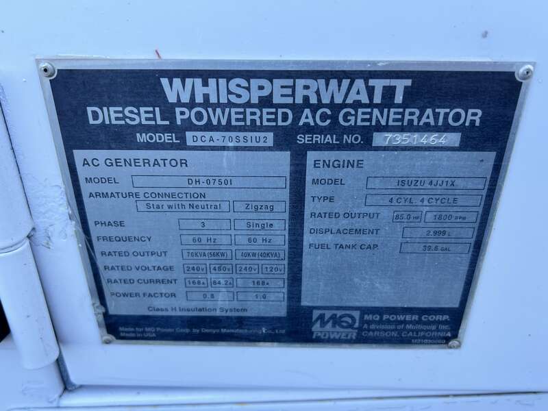 Used Multiquip DCA-70SSIU4F Rental Grade Diesel Generator, 3391 Hrs, EPA Tier 4F