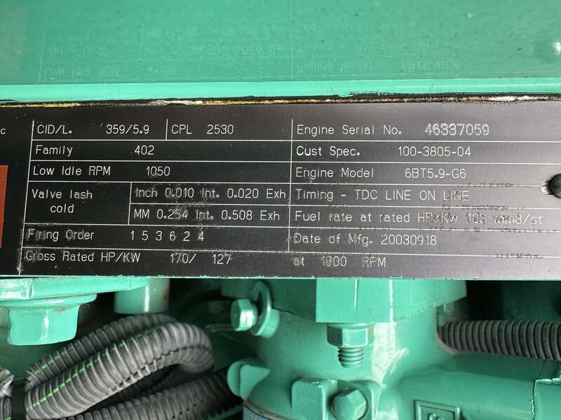 Used Cummins DGDA 6BT5.9-G6 Diesel Generator, 719Hrs