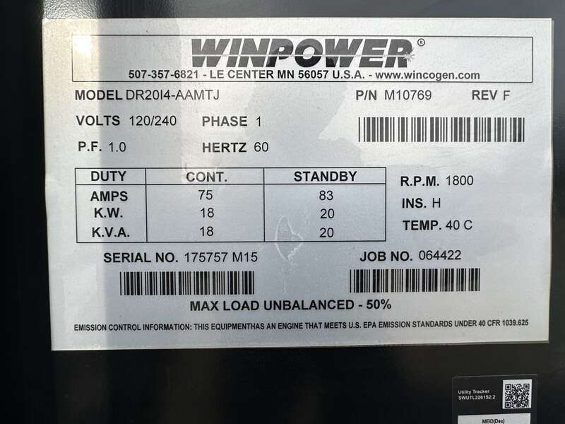 Used Winpower DR20 Isuzu BV-4LE1 Rental Grade Diesel Generator 4561 Hrs EPA Tier 3