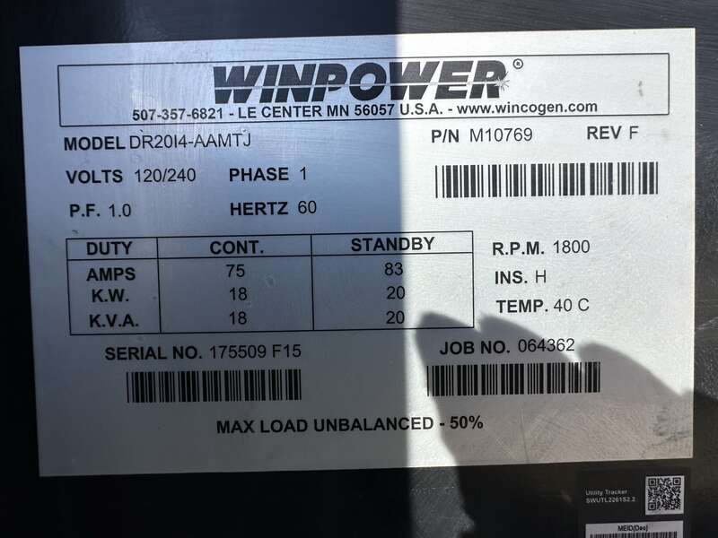 Used Winpower DR20 Isuzu BV-4LE1 Rental Grade Diesel Generator 5889 Hrs EPA Tier 3